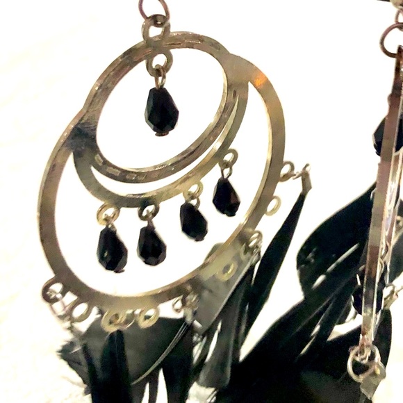 Feather EARINGS Women Faux Dangle Hook Long Drop w/medallion size5in L NWOT - Picture 4 of 9